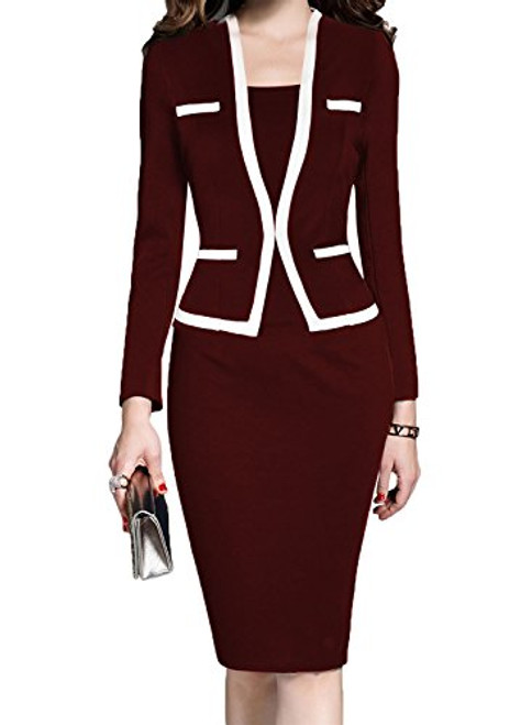 MUSHARE Womens Colorblock Wear to Work Business Party Bodycon One-Piece Dress -Burgundy-White XX-Large- MUSHARE Womens Colorblock Wear to Work Business Party Bodycon One-Piece Dress -Burgundy-White XX-Large-