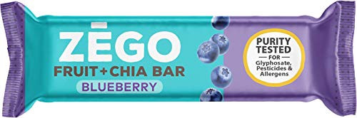 ZEGO Fruit - Chia Bars  Blueberry  Non GMO  Vegan  Gluten Free  Low Glycemic  25g -Pack of 12-