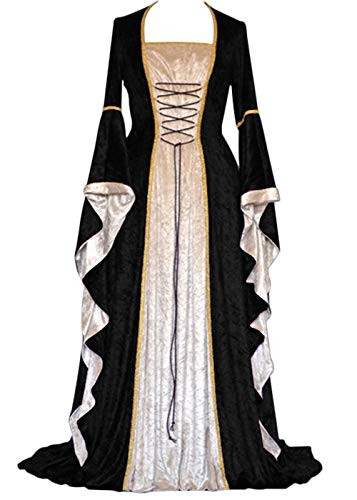 YEAXLUD Womens Renaissance Medieval Costume Dress Lace up Irish Over Long Dresses Cosplay Retro Gown S-5XL -M  Black-