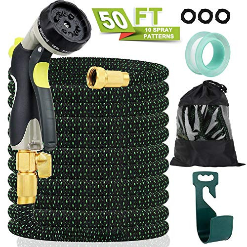 Aytai Expandable Garden Hose 50ft  Leakproof Water Hose with 10 Garden Hose Nozzles  Flexible Hose with Double Latex 3-4 Solid Brass Fittings 3750D