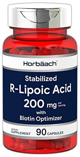 R Lipoic Acid 200mg Stabilized - 90 Capsules - Plus Biotin Optimizer - Non-GMO  Gluten Free - Na-RALA Supplement - by Horbaach