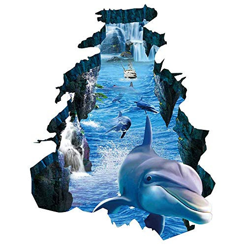 3D Wall Decals   Removable Sticker The Art Magic 3D Milky Way Dreamscape Home Decor  -Sea Dolphin-