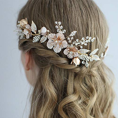 Anglacesmade Bridal Crystal Headband and Pins Flower and Leaf Hair Pins for Wedding Prom Party Festival Hair Jewelry for Women and Girls