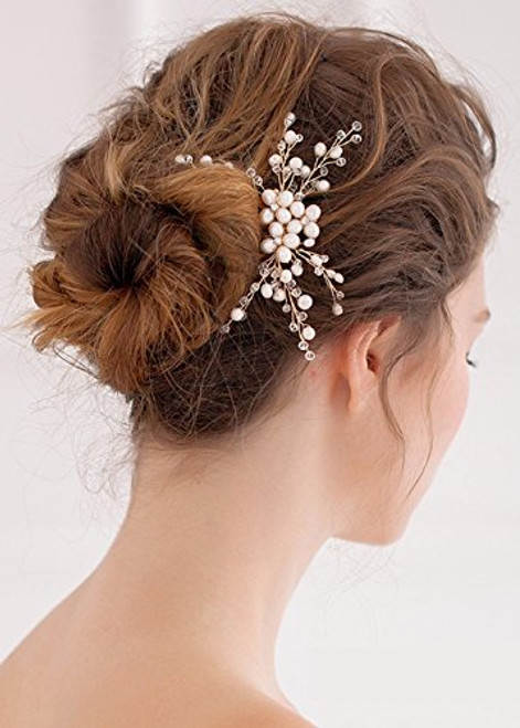 Anglacesmade Bridal Hair Comb Crystal and Pearl Back Comb Branch Wedding Headpiece Prom Party Festival Hair Jewelry for Women and Girls -Rose gold- Anglacesmade Bridal Hair Comb Crystal and Pearl Back Comb Branch Wedding Headpiece Prom Party Festival Hair Jewelry for Women and Girls -Rose gold-