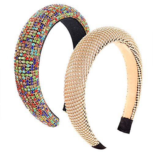 CEALXHENY Padded Rhinestone Crystal Headbands for Women Sparkle Bejewelled Hairbands Colorful Rhinestone Embellished Headband Wide Velvet Hair Hoop We CEALXHENY Padded Rhinestone Crystal Headbands for Women Sparkle Bejewelled Hairbands Colorful Rhinestone Embellished Headband Wide Velvet Hair Hoop We