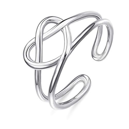 Sllaiss 925 Sterling Silver Celtic Knot Rings for Women Vintage Heart Love Knot Knuckle Rings Adjustable Open Toe Ring Stackable Ring Size 5-9