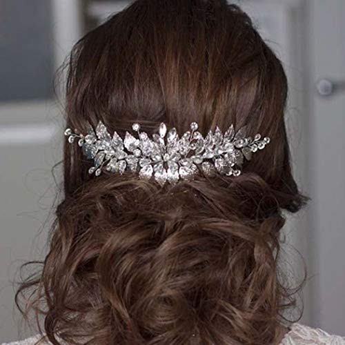 Catery Bride Wedding Headband Silver Hair Vine Leaf Rhinestones Hair Piece Crystal Hair Jewelry Braid Headpieces Bridal Hair Accessories for Women and