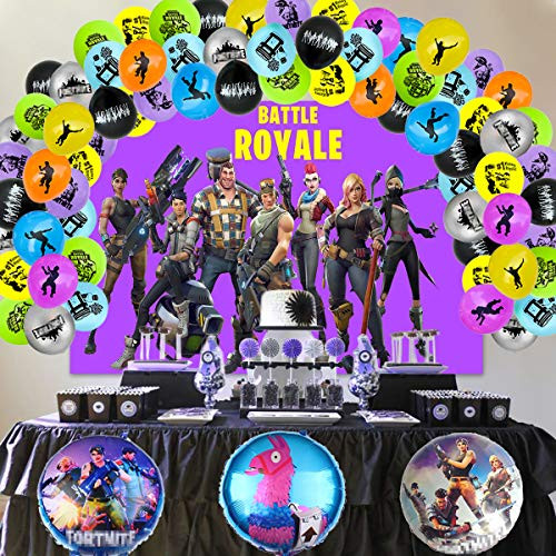 Video Game Party Supplies 4 x 6 8 FT Background Decoration for Boys 68 Pcs Including Balloons  Photography Backdrop  Garland Kit for Kids and Game Fan
