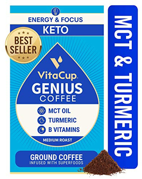 VitaCup Genius Coffee Ground with KETO MCT Oil  Turmeric  Cinnamon and Vitamin Infused for Drip Coffee Brewers and French Press  11 Ounces