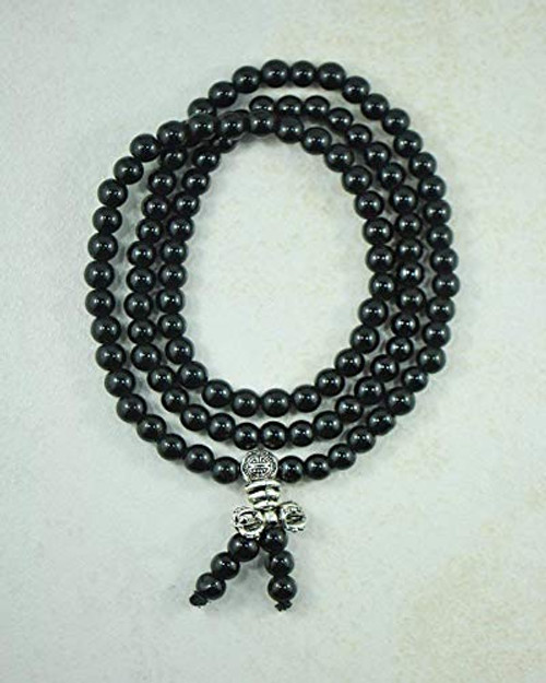 SIVALYA Natural Tibetan Black Rosewood 108 Beads Mala Buddhist Prayer Necklace - Wrap Bracelet - Yoga and Meditation Mala Beads with pouch - Great Spi