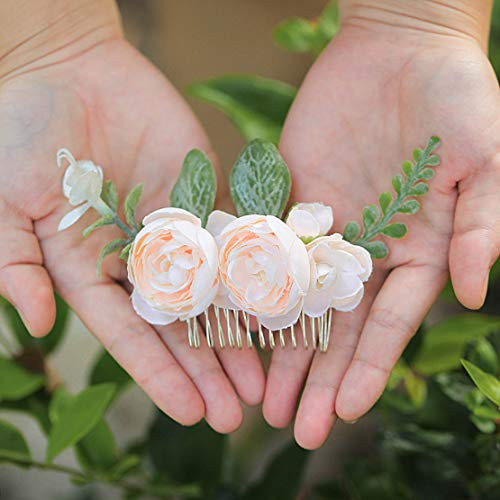 Fangsen Wedding Flower Hair Comb Wedding Bridal Headpiece Woodland Wedding Hair Accessories for Brides and Bridesmaids -Champagne- Fangsen Wedding Flower Hair Comb Wedding Bridal Headpiece Woodland Wedding Hair Accessories for Brides and Bridesmaids -Champagne-