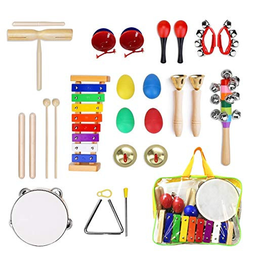 Ulifeme Kids Musical Instruments  25pcs Musical Toys Wood Set  Percussion Instruments for Children  Baby and Toddler  Wooden Xylophone  Tambourine  Musi