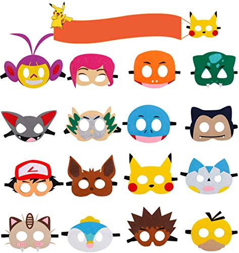 Andzerolief Mask Party Favors Supplies for Kids -16 Packs- Felt and Elastic - Masquerade and Birthday Party Mask Favors Decorations for Classroom Scho