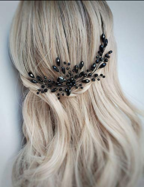 Aimimier Bridal Black Crystal Hair Pins Classical Wedding Back Comb Prom Party Festival Hair Accessories for Women and Girls