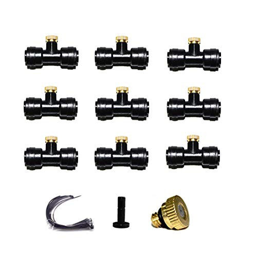 Hylaea Brass Misting Kit Nozzle  Misting Kits  10-24 UNC  10 Misting Nozzle - 9 Misting Seats - 1 Plug - 10 Cable Ties for Garden Patio Lawn Landscapi