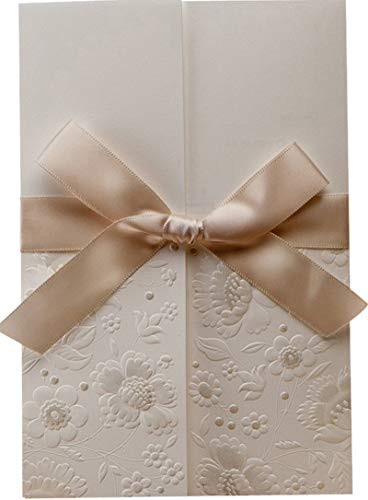 Bhands 50 Elegant Vintage Embossed Tri-fold Wedding Shower Invitations with Envelopes  Invites Cards with Envelope Seal and Ribbon Bowknot Design  for