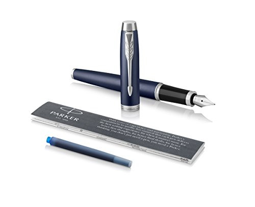 PARKER IM Fountain Pen, Matte Blue, Medium Nib with Blue Ink Refill (1931654)