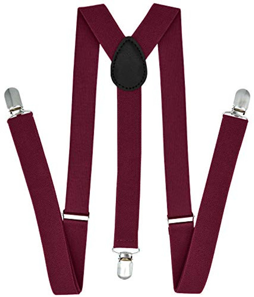 Trilece Suspenders for Men - Adjustable Elastic Y Back Style Suspender - Strong Clips - Various Colors -Burgundy-