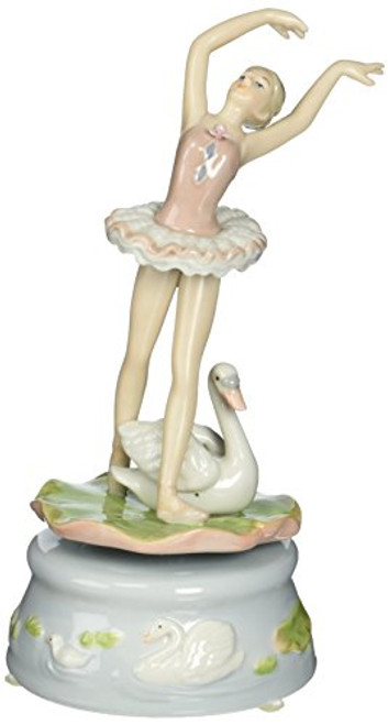 Cosmos SC49153 Fine Porcelain Ballerina with Swan Musical Figurine, 7-3/8-Inch