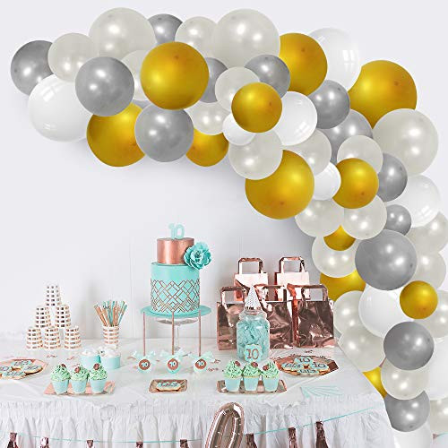 NIUBER Balloons Arch Kit White Gold Silver Balloons Garland Arch Kit Latex Balloons 105 Pcs for Women Men Graduation Party Wedding Birthday Decoration