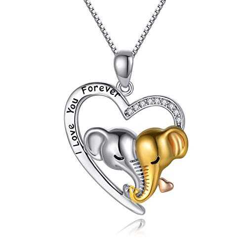 LONAGO 925 Sterling Silver Lucky Double Elephant Necklace I Love You Forever Heart Pendant Valentines Animal Jewelry Gift for Women Girlfriend LONAGO 925 Sterling Silver Lucky Double Elephant Necklace I Love You Forever Heart Pendant Valentines Animal Jewelry Gift for Women Girlfriend