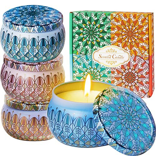 Luxury Scented Candles Gift Set-Candles for Home Scented Natural Soy Wax Candles 4 4 Oz Travel Tin Relaxing Candle with Strongly Fragrance Essential O Luxury Scented Candles Gift Set-Candles for Home Scented Natural Soy Wax Candles 4 4 Oz Travel Tin Relaxing Candle with Strongly Fragrance Essential O