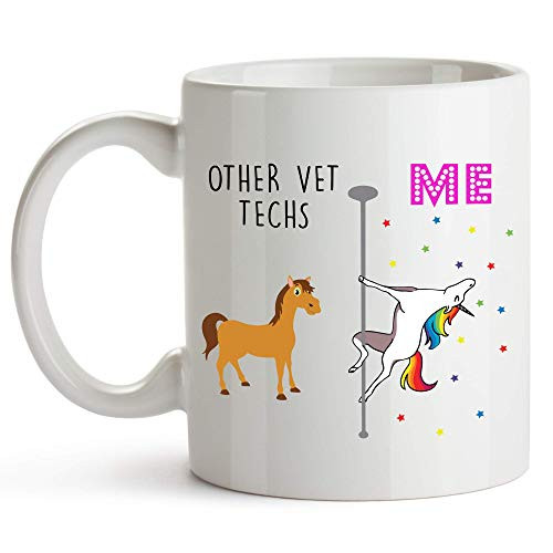 YouNique Designs Veterinary Technician Mug  11 Ounces  Unicorn Coffee Mug for Vet Techs -White-