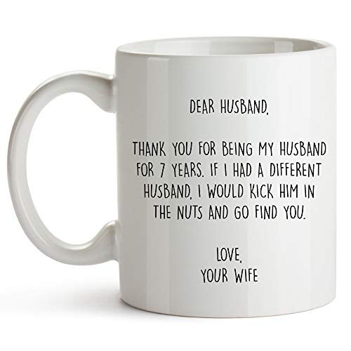 YouNique Designs 7 Year Anniversary Coffee Mug for Him  11 Ounces  7th Wedding Anniversary Cup for Husband  Seven Years