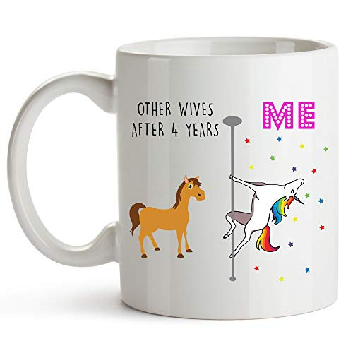 YouNique Designs 4 Year Anniversary Coffee Mug for Her  11 Ounces  Unicorn Mug  4th Wedding Anniversary Cup for Wife  Four Years