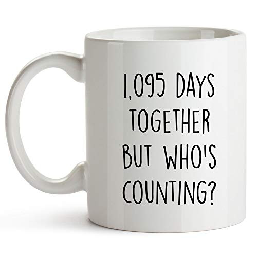 YouNique Designs 3 Year Anniversary Coffee Mug for Him  11 Ounces  3rd Wedding Anniversary Cup for Wife  Three Years