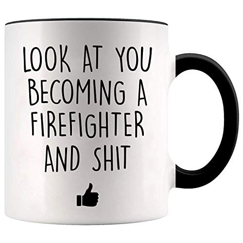 YouNique Designs Future Firefighter Coffee Mug  11 Oz  Firefighter Graduation Cup for Men  Fire Academy Graduation Mug -Black Handle-