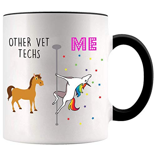 YouNique Designs Veterinary Technician Mug  11 Ounces  Unicorn Coffee Mug for Vet Techs -Black Handle-