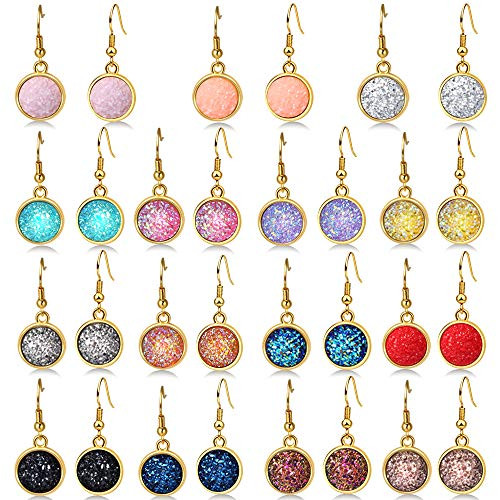 ONESING 15 Pairs Faux Druzy Drop Earrings Stainless Steel Dangle Earrings Resin Crystal Earrings Druzy Dangle Drop Hook Earrings Set for Women Girls
