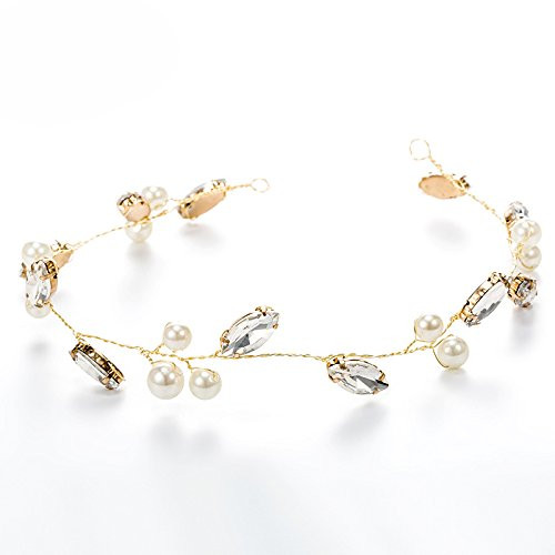Kercisbeauty Handmade Pearl and Crystal Wedding Boho Headband Headpiece for Bride Bridesmaid Bridal Shower Hairdress -Gold- Kercisbeauty Handmade Pearl and Crystal Wedding Boho Headband Headpiece for Bride Bridesmaid Bridal Shower Hairdress -Gold-