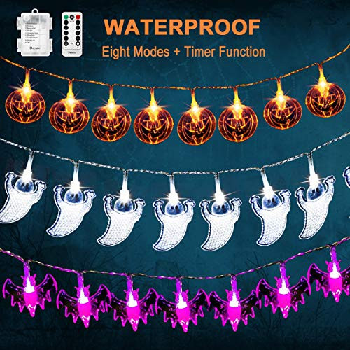3 Pack Halloween Lights 20LEDS Orange Pumpkins Purple Bats White Ghosts  Battery Operated Waterproof Halloween Decor String Lights with Remote for Hal 3 Pack Halloween Lights 20LEDS Orange Pumpkins Purple Bats White Ghosts  Battery Operated Waterproof Halloween Decor String Lights with Remote for Hal