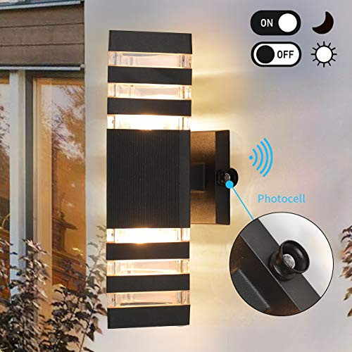 Dusk to Dawn Sensor Outdoor Wall Lights Modern Exterior Wall Sconce Porch Light Fixture Black Up-Down Light with Photocell Waterproof Wall Mount La Dusk to Dawn Sensor Outdoor Wall Lights Modern Exterior Wall Sconce Porch Light Fixture Black Up-Down Light with Photocell Waterproof Wall Mount La
