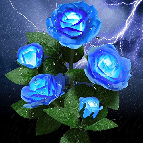 Solar Garden Lights Outdoor - Upgraded Realistic LED Solar Powered Rose Lights Flower Stake  Waterproof Solar Decorative Lights for Patio Pathway Cour