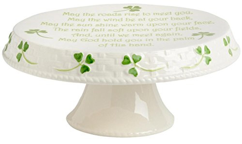 Celtic Classics Irish Blessing Traditional Basket Weave Shamrocks Design Cake Stand, 11-Inch