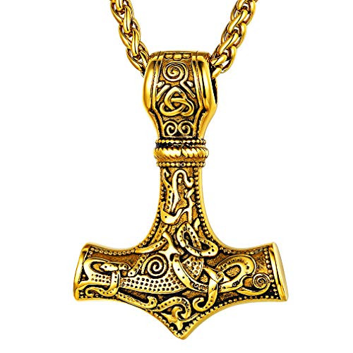 FaithHeart Mens Viking Thors Hammer Pendant Necklace 18K Gold Plated Vintage Nordic Viking Celtic Knot Norse Vikings Amulet Necklaces Guiding Rune FaithHeart Mens Viking Thors Hammer Pendant Necklace 18K Gold Plated Vintage Nordic Viking Celtic Knot Norse Vikings Amulet Necklaces Guiding Rune