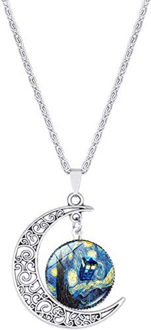 The Starry Night Van Gogh Moon Pendant Charm Crescent Necklace Gift for Friends -The Starry Night-1- The Starry Night Van Gogh Moon Pendant Charm Crescent Necklace Gift for Friends -The Starry Night-1-