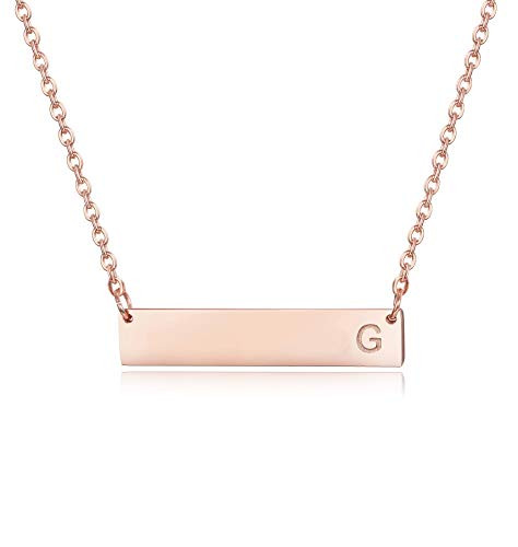 Sllaiss Rose Gold Initial Bar Necklace for Women Men 925 Sterling Silver Personalized A-Z Alphabet Charm Pendant Letter Necklace G