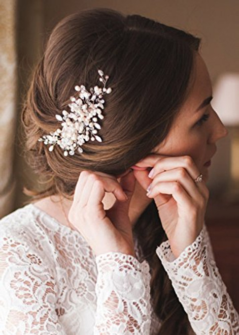 Kercisbeauty Handmade Wedding Crystal Hair Combs with Pearls for Brides Rustic Wedding Hair Accessories for Women Bridal Headpiece-Gold- Kercisbeauty Handmade Wedding Crystal Hair Combs with Pearls for Brides Rustic Wedding Hair Accessories for Women Bridal Headpiece-Gold-