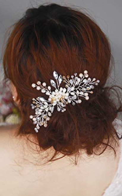 Kercisbeauty Wedding Hair Comb with Champagne Crystal Beads Pearl for Bride Bridal Headpiece Prom Hair Accessory -Silver- Kercisbeauty Wedding Hair Comb with Champagne Crystal Beads Pearl for Bride Bridal Headpiece Prom Hair Accessory -Silver-