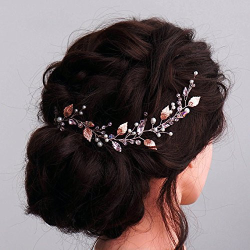 Kercisbeauty Wedding Leaf Crystal Pearl Headband for Bride Bridal Headpiece Bridesmaids Boho Handmade Hair Dress Prom Hair Acccessory with Ribbon -Ros Kercisbeauty Wedding Leaf Crystal Pearl Headband for Bride Bridal Headpiece Bridesmaids Boho Handmade Hair Dress Prom Hair Acccessory with Ribbon -Ros