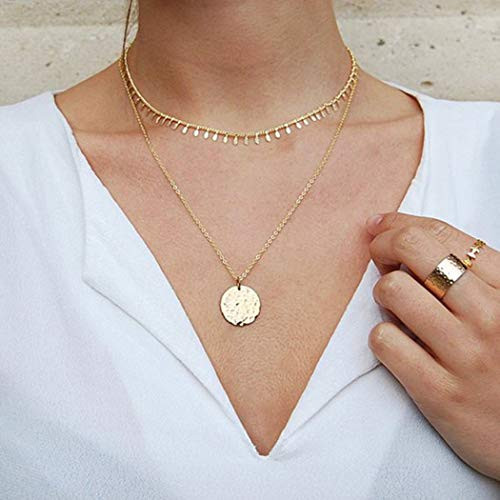 Jovono Multilayered Necklaces Sequin Pendant Necklace Chain Jewelry for Women and Girls -Gold- Jovono Multilayered Necklaces Sequin Pendant Necklace Chain Jewelry for Women and Girls -Gold-