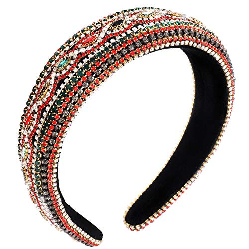 Rhinestone Padded Headband Bejeweled Velvet Crystal Wide Hairbands Baroque Statement Party Headwear Hairbands Hair Accessories For Women Girls -red-