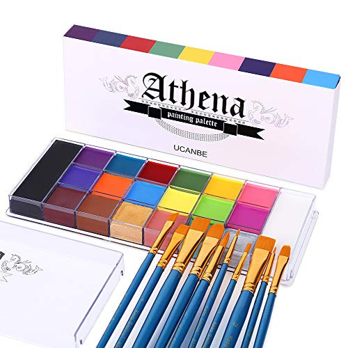 UCANBE Face Body Paint Set - Athena Painting Palette  10 Professional Artist Brushes - Large Deep Pan Ideal for Halloween Cosplay Party SFX Arty Stage