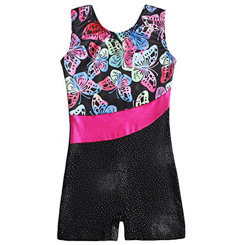Leotards for Girls Gymnastics with Shorts size 9 10 Sparkle Butterfly Flowers Pattern Sleeveless Biketards Hotpink Black -Butterfly  150-9-10 years ol