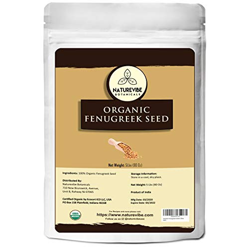 Naturevibe Botanicals Organic Fenugreek Seeds Whole 5lbs - Methi seeds - Gluten Free and Non-GMO - Hair and skin health -80 ounces- Naturevibe Botanicals Organic Fenugreek Seeds Whole 5lbs - Methi seeds - Gluten Free and Non-GMO - Hair and skin health -80 ounces-