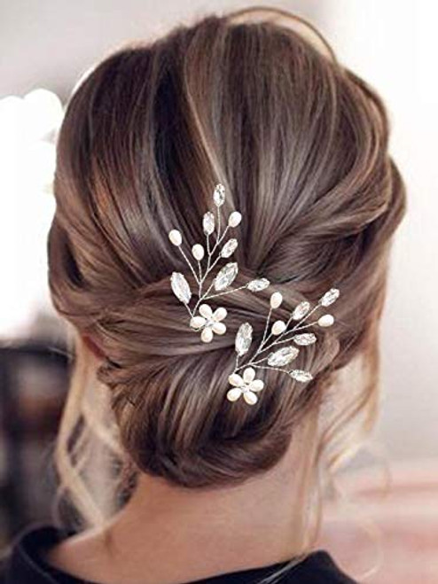 Barode Bridal Wedding Hair Pins Silver Sparkly Rhinestones Hairpin Pearl Bride Hair Accessories for Women and Girls-Pack of 2- -Silver-